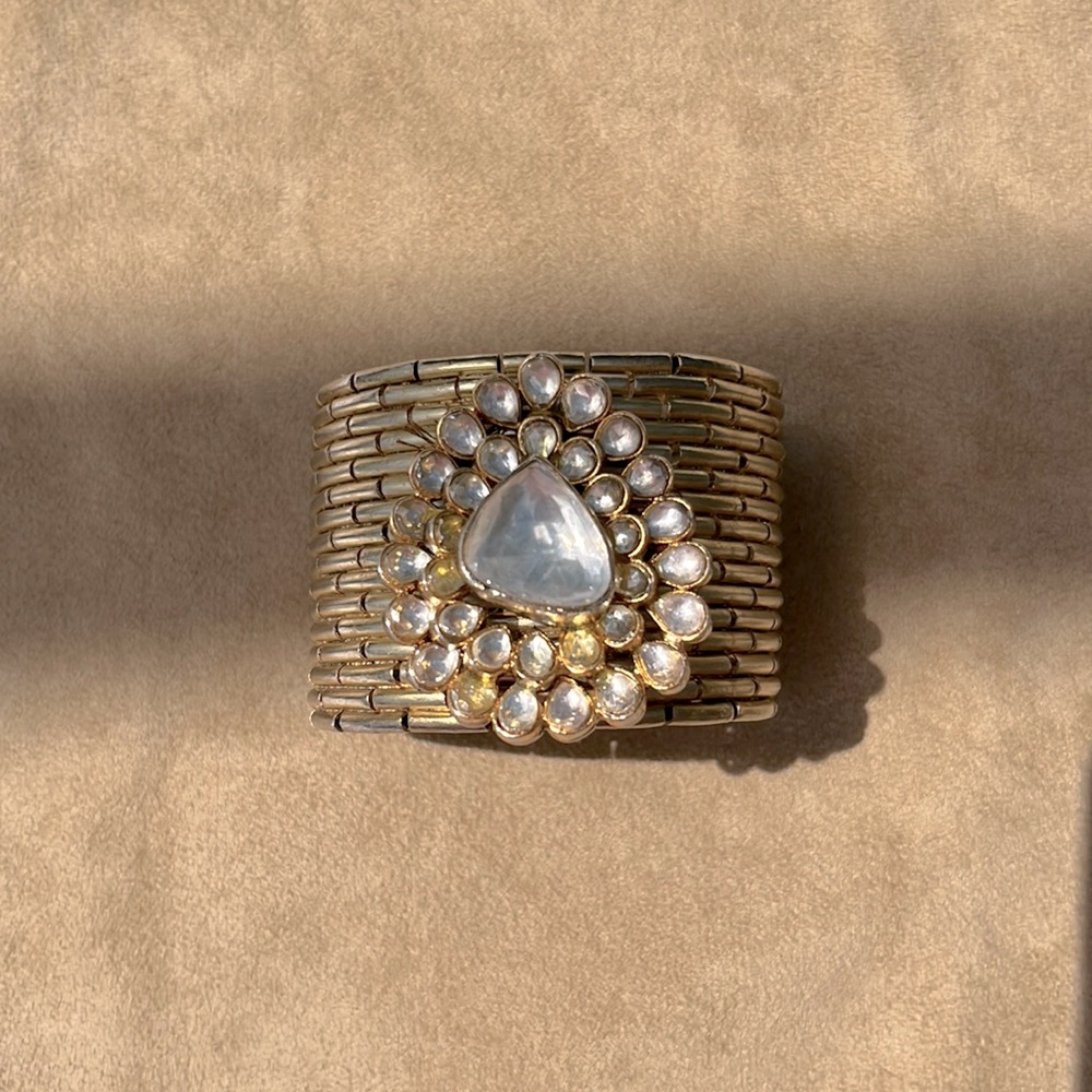 Chunky gold crystal brooch costume cuff bracelet